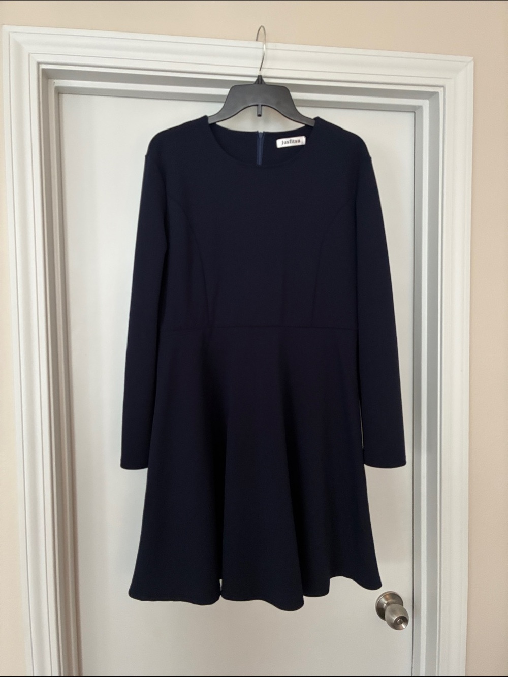 Dark Navy Long-Sleeve A-Line Dress